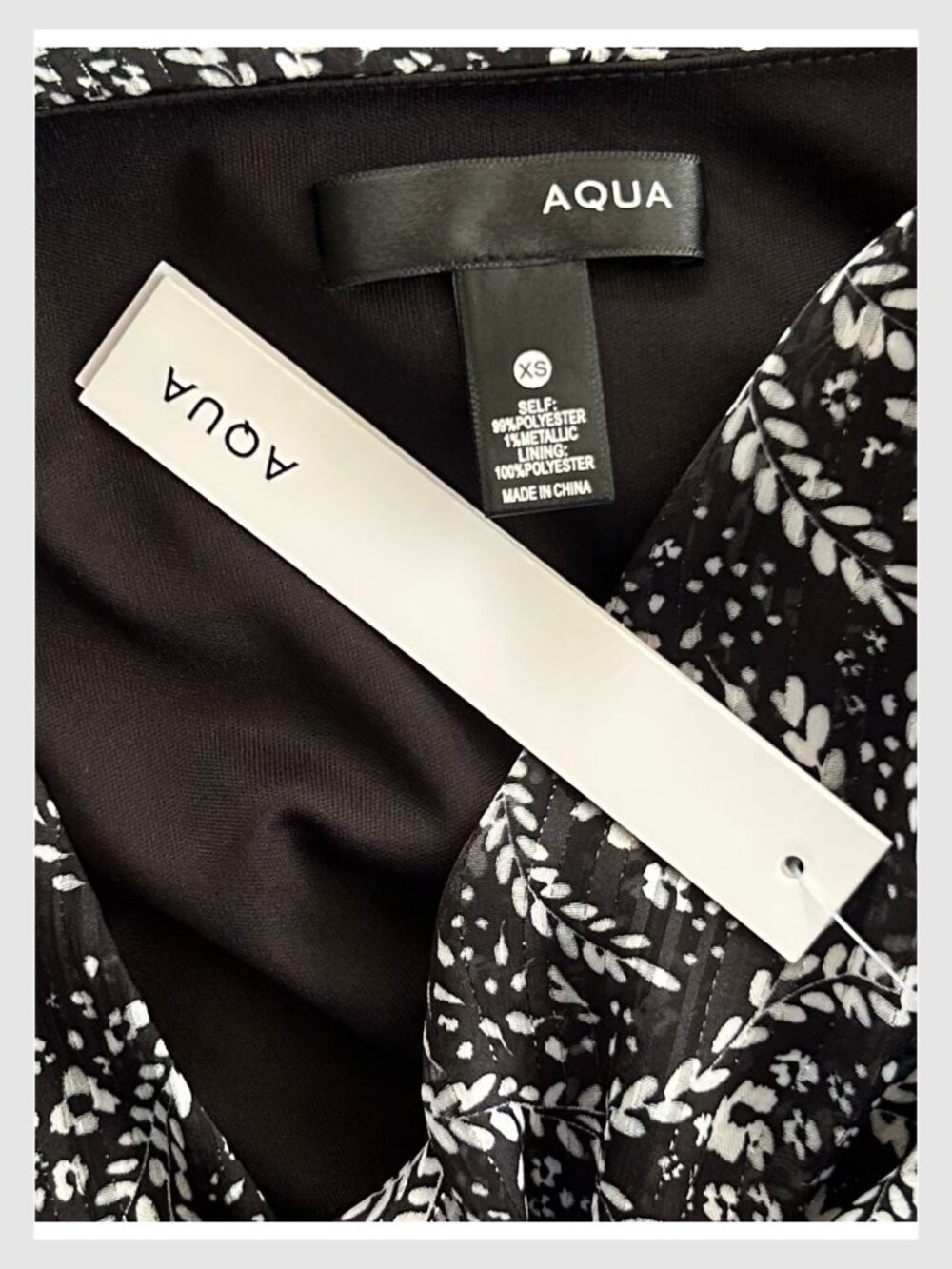 Aqua Black White Floral Ruffle Mini Dress Long Sleeve XS - Picture 7 of 10